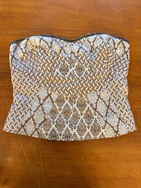 Free People Strapless Brocade Corset Top in Brown and Cream